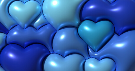 Aufkleber - Blue inflated hearts of different sizes, 3D rendering illustration