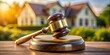© LA Stock Vision - Elegant Wooden Gavel on Soundboard with Golden Accents in Legal Setting, Warm Tone Background. Law and Authority Concept for Auctions, Judicial Proceedings, Real Estate. Detailed