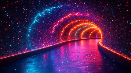 Poster - futuristic scene featuring illuminated neon lights and dynamic light streaks, evoking a sense of technology, innovation, and the thrill of the unknown in a sci-fi landscape
