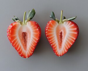 Juicy Strawberries Pair. Fresh and Ripe Berries Close-Up on White Background