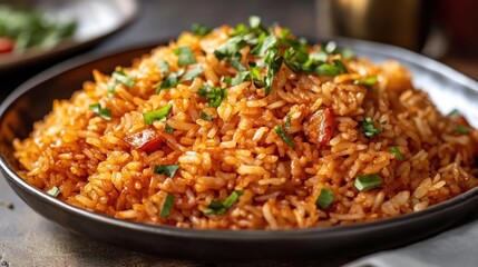 Delicious Red Rice with Parsley Garnish