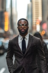 afro american businessman is walking in the city