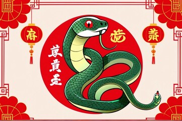 Green cute snake style chinese New year 2025