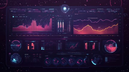 Poster - Futuristic Interface with Data Visualization and Neon Lights