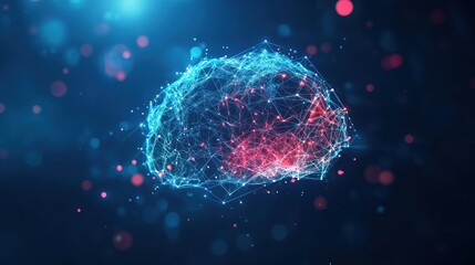 Poster - Abstract Brain Structure with Glowing Polygonal Lines