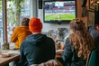 © Olsek - People watching a live sports event at a cozy cafe. The atmosphere is relaxed and engaging. Enjoying a game while sipping on drinks. Generative AI