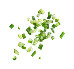 Wall Mural - Green onions on white background