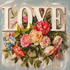 Wall Mural - a beautiful floral arrangement intertwined with the word 