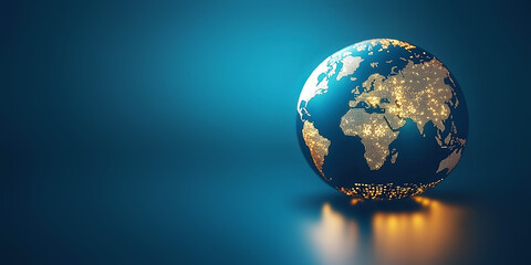 Global network lights on digital Earth globe, world data connectivity, dark blue background