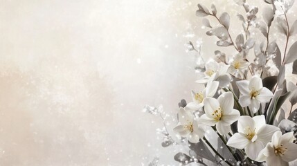 Poster - A bouquet of elegant white flowers is displayed against a gentle, muted backdrop, creating a calming and serene atmosphere perfect for relaxation or decoration.