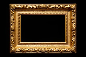 Mockup of gold picture frame on black background