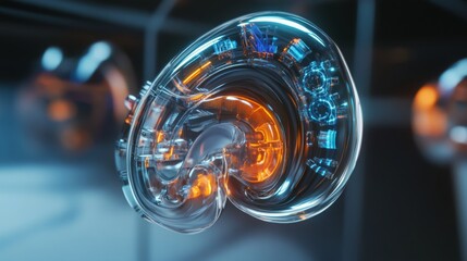 Poster - A detailed heart model with luminous features suspended in a sleek laboratory design. The advanced technology highlights intricate structures, showcasing innovation and creativity in science.