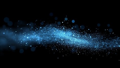 Abstract blue glowing particles background featuring a bokeh effect, with shiny glitter dust creating a dynamic space for presentations or technology videos, showcasing a blend of light and dark blue 