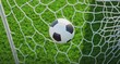 © 为轩 张 - Soccer ball flying into the goal, captured in a close-up, top-down perspective on green grass using Sony Alpha A9 II and Sony FE 20-60mm f/4-5.6 G OSS lens for a hyper-realistic, ultra-detailed view.