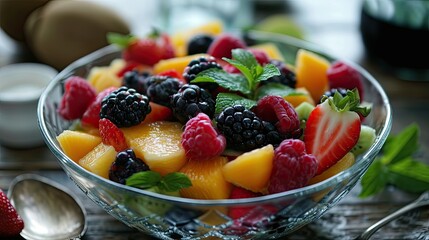 Wall Mural - bowl of fruit salad, healthy breakfast