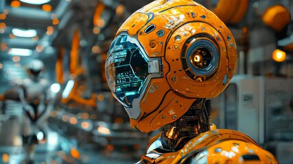 Poster - humanoid robot working in a data center or server room