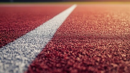 Close-up of red athletic track surface with white lane line for sports mockup design