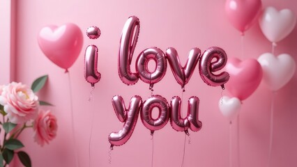 Wall Mural - Pink foil balloons spelling 