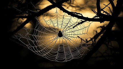 Silhouette of a web on a dark background, evoking a spooky atmosphere.