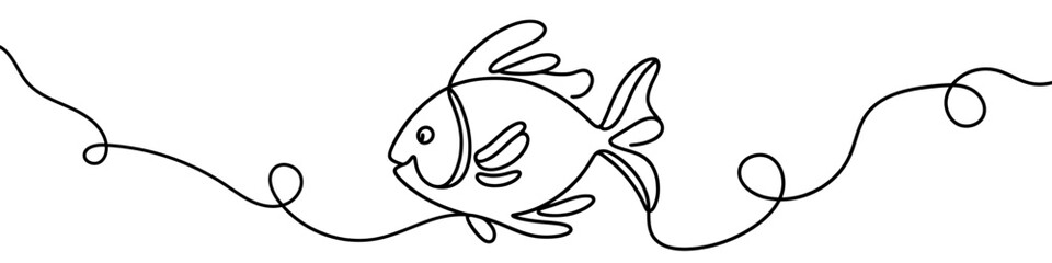 Wall Mural - Minimalist vector illustration depicting a fish swimming, created with a continuous line