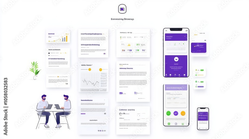 Professional workspace with modern UI/UX designs, showcasing mobile and ...