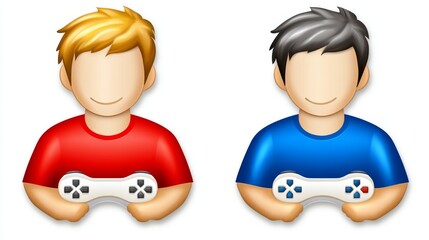 Two boys playing video games, showcasing a fun and competitive atmosphere with colorful game controllers.