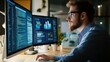 © Aris Suwanmalee - A focused programmer analyzing code on multiple screens in a modern workspace. Ideal for technology and workspace themes.
