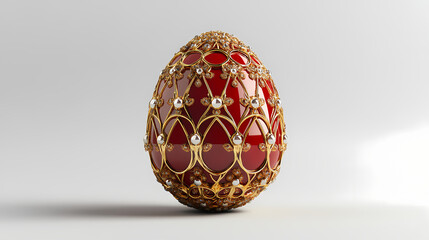 Poster - Red faberge egg on white background , generative ai. Russian Faberg Egg. Illustration