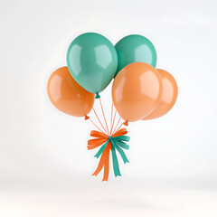 Colorful balloons tied with a ribbon, cheerful decoration on a white isolate background.