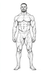 a comprehensive black and white anatomical study focusing on the male muscular form. the drawing exh