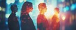 © Thanaseth - Professional business network with silhouettes of people and social media icons, double exposure on a softly blurred background for modern connectivity theme