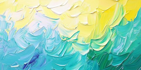 Poster - Vibrant Textured Abstract Painting with Bright Yellow and Turquoise Palette : Generative AI