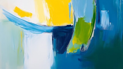 Poster - Abstract Colorful Painting with Blue Yellow and Green Strokes Picture : Generative AI