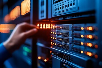 Fototapete - Technician Operating Real-Time Monitoring in Data Center Server Room : Generative AI