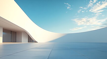 Aufkleber - Futuristic Architectural Landscape with Curved Minimalist Design and Blue Sky : Generative AI