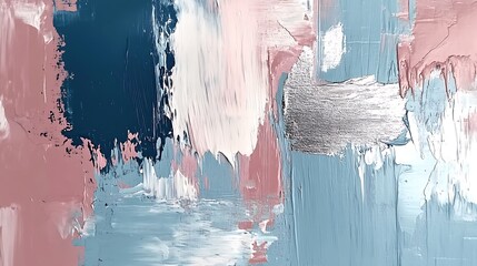 Poster - Modern Abstract Painting with Soft Pastels and Metallic Silver Accents : Generative AI