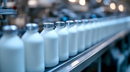 Poster - Industrial Production Line of Dairy Milk Bottling in Modern Facility : Generative AI