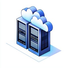 Poster - Cloud servers with data storage units, isolated on a white background. Modern digital infrastructure concept.