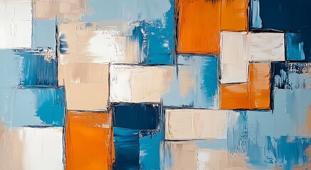 Poster - Contemporary Abstract Art in Blue and Orange with Geometric Blocks and Textures : Generative AI