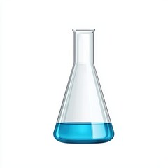 Poster - laboratory flask with blue liquid isolated on a white background.
