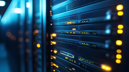 Aufkleber - Modern Data Center Server Rack with Illuminated LED Lights for High Tech Industry : Generative AI