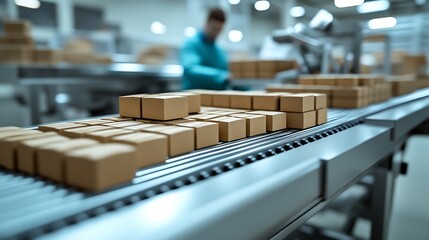 Leinwandbilder - Efficient Conveyor Belt Operation in Modern Packaging Warehouse : Generative AI