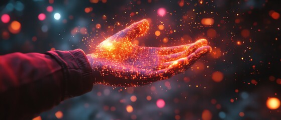 Aufkleber - Hand extended into a virtual metaverse universe with glowing digital icons, holographic grids, and immersive technology effects, symbolizing digital evolution