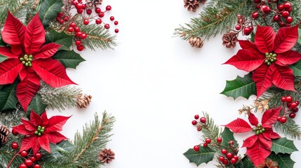 Aufkleber - Bright red poinsettias are beautifully arranged with pine cones and greenery, creating a festive display perfect for celebrating the holiday season.