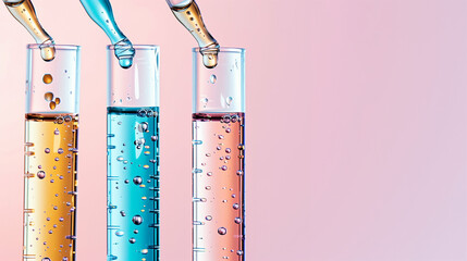 Wall Mural - test tubes with colorful liquids and dripping dropper laboratory experiment