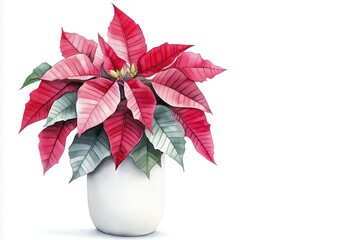 Wall Mural - Vibrant poinsettia in white pot on minimalistic background