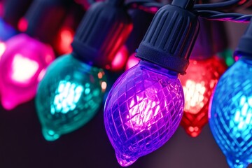 Colorful string lights close-up.