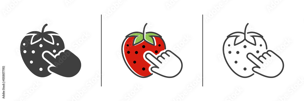 Fruit Mouse Cursor Vector of finger click cursor hand on strawberry fruits icon symbols ...