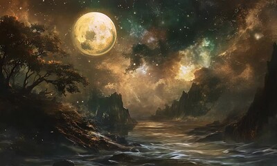 Wall Mural - Mystical Moonlit Landscape