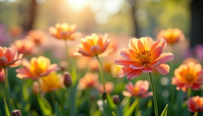 Sticker -  Blooming with Joy  A Field of Sunlit Tulips